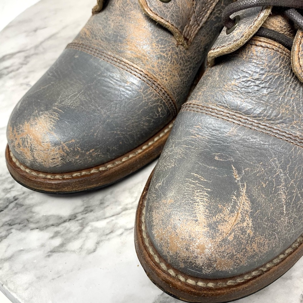 Bed Stu Judgement Distressed Gray Leather Lace Up Boots 9.5 Boho Moto Rugged - Picture 10 of 16